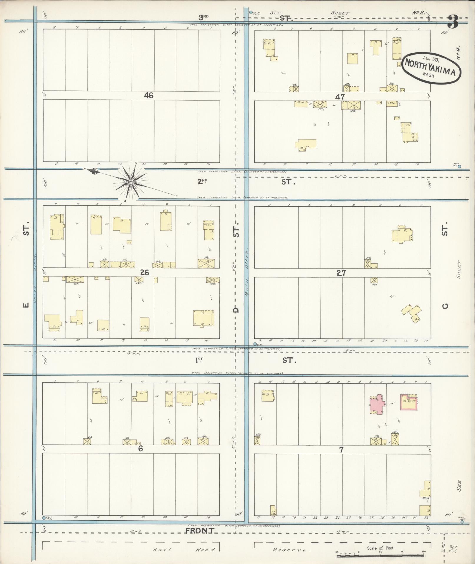 Sanborn Fire Insurance Map from North Yakima, Yakima County, Washington (1891), Sheet #0003 - Complete Map Set gallery image, historic Sanborn map, vintage wall art, Washington Washington