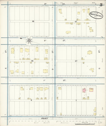 Sanborn Fire Insurance Map from North Yakima, Yakima County, Washington (1891), Sheet #0003 - Complete Map Set gallery image, historic Sanborn map, vintage wall art, Washington Washington