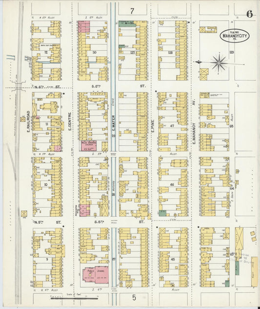 Sanborn Fire Insurance Map from Mahanoy City, Schuylkill County, Pennsylvania (1902), Sheet #0006 - Historic Sanborn Fire Insurance Map Print, vintage old map wall art, antique decor, genealogy gift, Pennsylvania Pennsylvania map