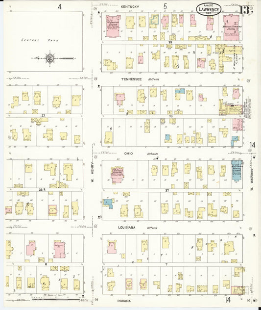 Sanborn Fire Insurance Map from Lawrence, Douglas County, Kansas (1912), Sheet #0013 - Historic Sanborn Fire Insurance Map Print, vintage old map wall art, antique decor, genealogy gift, Kansas Kansas map