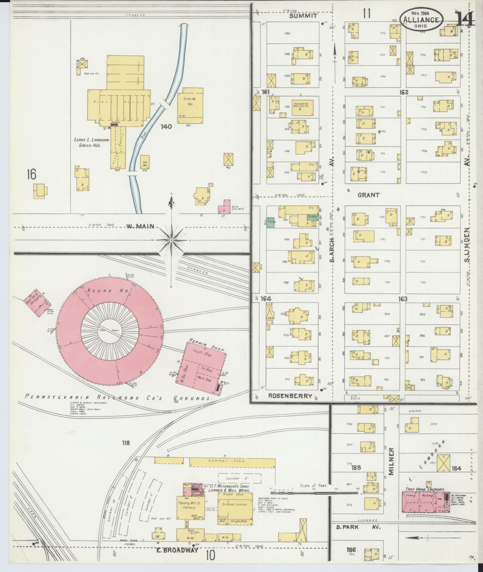 Sanborn Fire Insurance Map from Alliance, Stark County, Ohio (1904), Sheet #0014 - Historic Sanborn Fire Insurance Map Print, vintage old map wall art, antique decor, genealogy gift, Ohio Ohio map