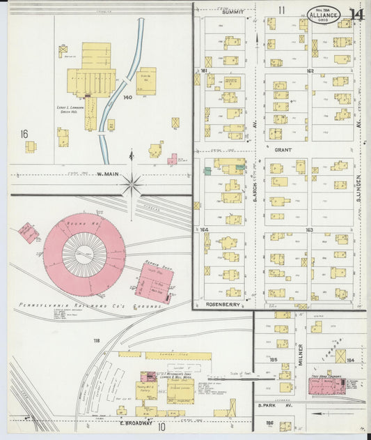 Sanborn Fire Insurance Map from Alliance, Stark County, Ohio (1904), Sheet #0014 - Historic Sanborn Fire Insurance Map Print, vintage old map wall art, antique decor, genealogy gift, Ohio Ohio map