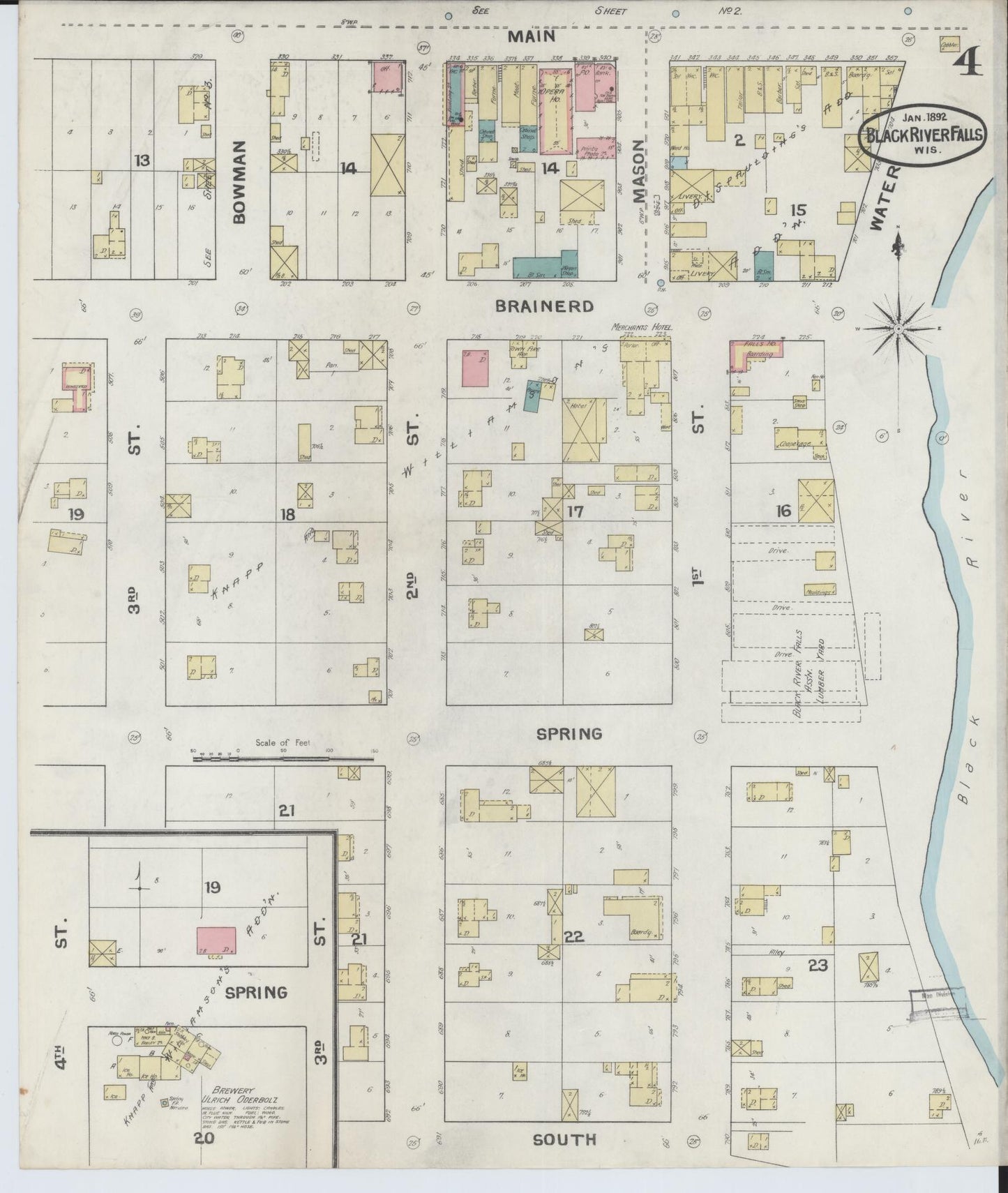 Sanborn Fire Insurance Map from Black River Falls, Jackson County, Wisconsin (1892), Sheet #0004 - Complete Map Set gallery image, historic Sanborn map, vintage wall art, Wisconsin Wisconsin