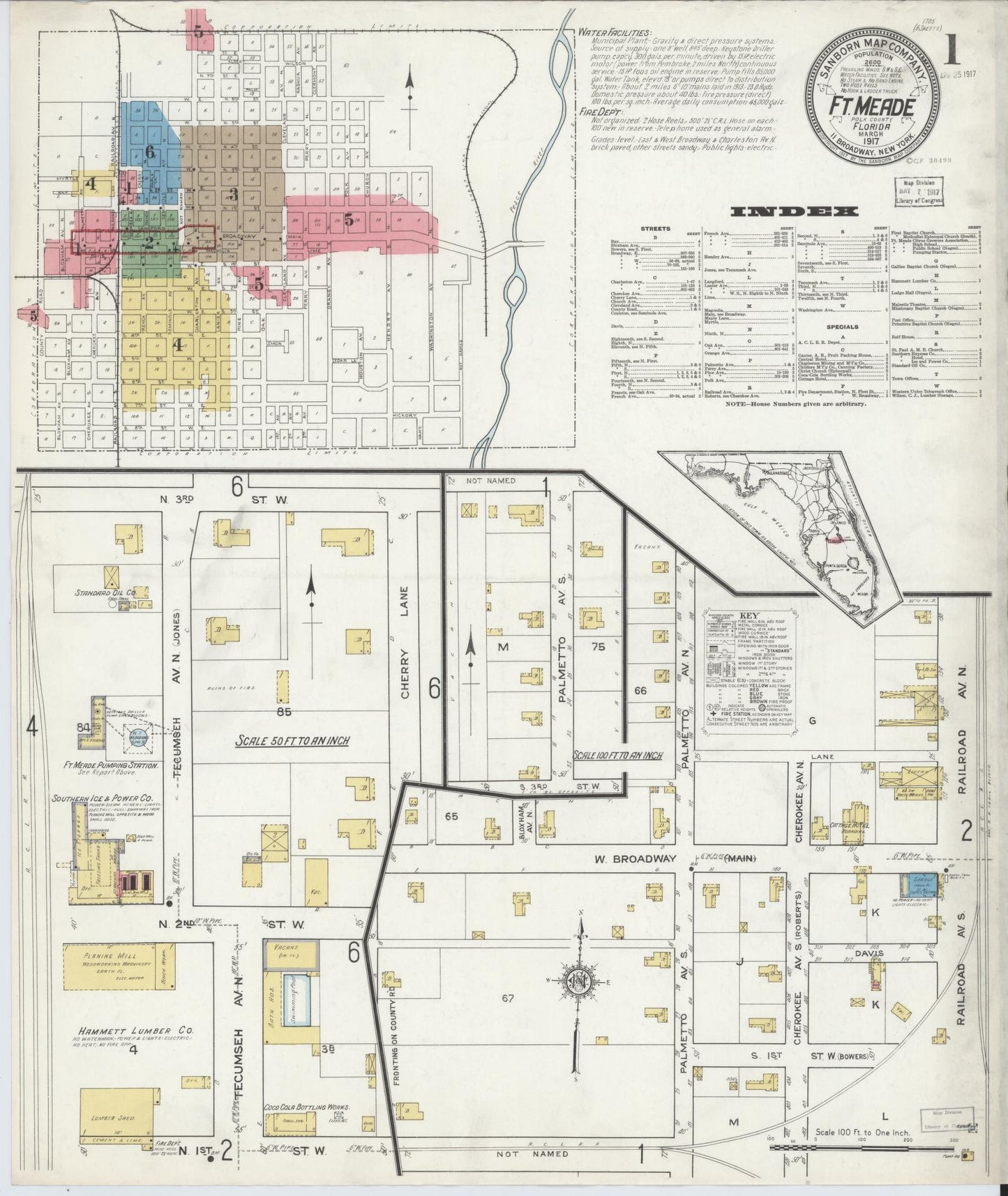 Sanborn Fire Insurance Map from Fort Meade, Polk County, Florida (1917), Sheet #0001 - Complete Map Set gallery image, historic Sanborn map, vintage wall art, Florida Florida