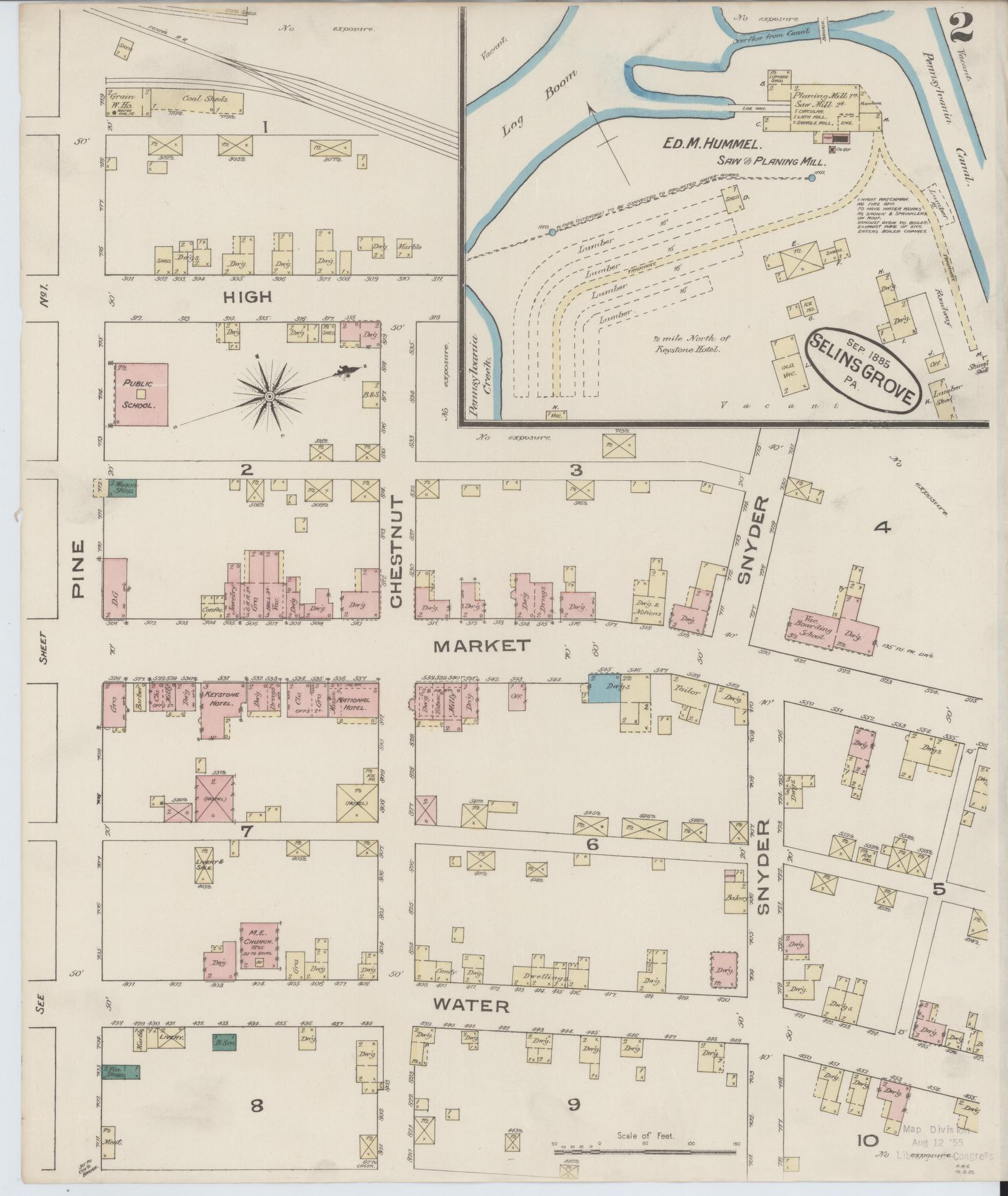 Sanborn Fire Insurance Map from Selins Grove, Snyder County, Pennsylvania (1885), Sheet #0002 - Complete Map Set gallery image, historic Sanborn map, vintage wall art, Pennsylvania Pennsylvania