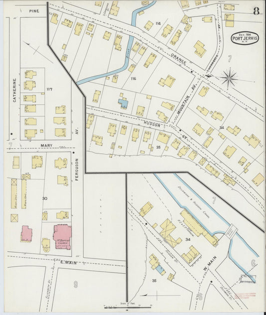Sanborn Fire Insurance Map from Port Jervis, Orange County, New York (1894), Sheet #0008 - Historic Sanborn Fire Insurance Map Print, vintage old map wall art, antique decor, genealogy gift, New York New York map
