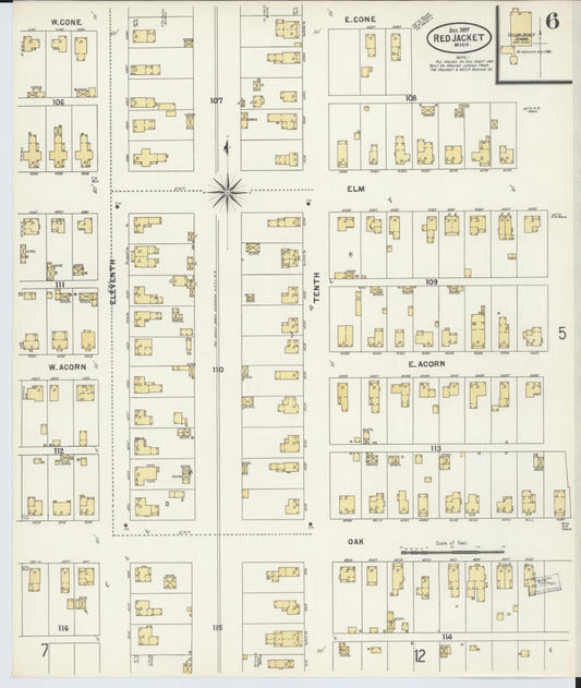 Sanborn Fire Insurance Map from Red Jacket, Houghton County, Michigan (1897), Sheet #0006 - Historic Sanborn Fire Insurance Map Print, vintage old map wall art, antique decor, genealogy gift, Michigan Michigan map
