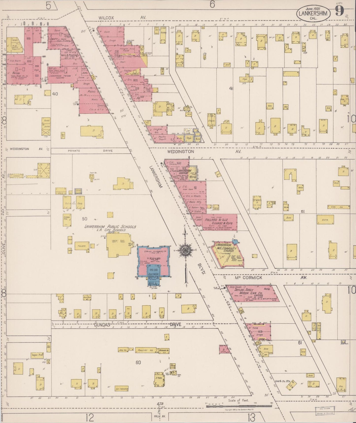 Sanborn Fire Insurance Map from Lankershim, Los Angeles County, California (1922), Sheet #0009 - Historic Sanborn Fire Insurance Map Print, vintage old map wall art, antique decor, genealogy gift, California California map