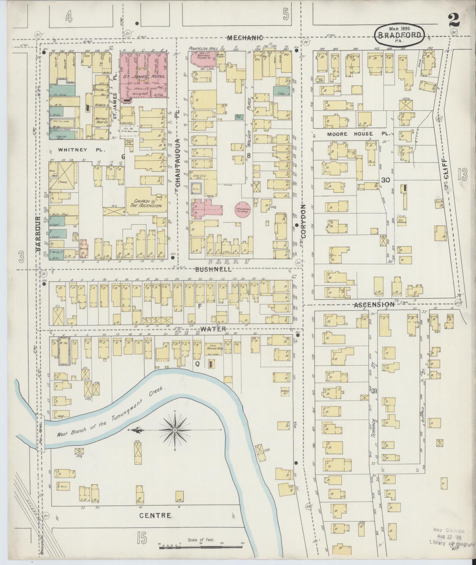 Sanborn Fire Insurance Map from Bradford, McKean County, Pennsylvania (1895), Sheet #0002 - Historic Sanborn Fire Insurance Map Print, vintage old map wall art, antique decor, genealogy gift, Pennsylvania Pennsylvania map
