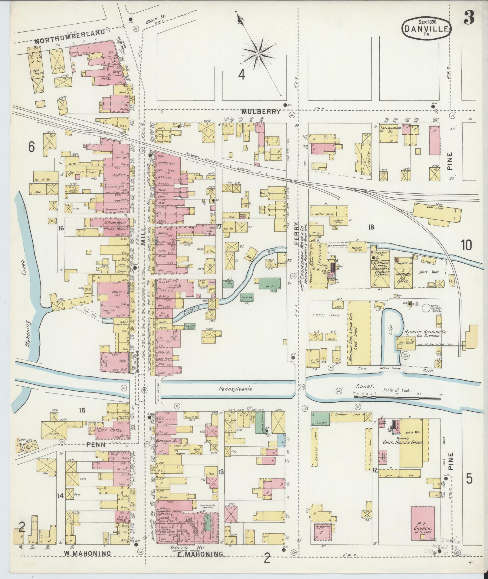 Sanborn Fire Insurance Map from Danville, Montour County, Pennsylvania (1896), Sheet #0003 - Historic Sanborn Fire Insurance Map Print, vintage old map wall art, antique decor, genealogy gift, Pennsylvania Pennsylvania map