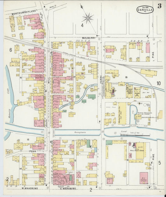 Sanborn Fire Insurance Map from Danville, Montour County, Pennsylvania (1896), Sheet #0003 - Historic Sanborn Fire Insurance Map Print, vintage old map wall art, antique decor, genealogy gift, Pennsylvania Pennsylvania map