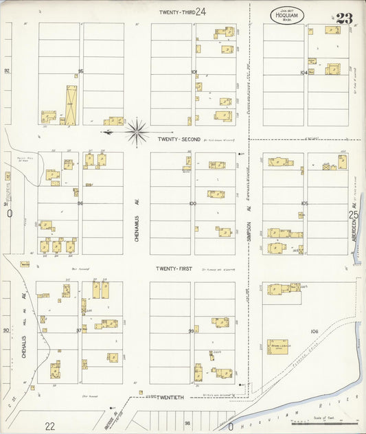 Sanborn Fire Insurance Map from Hoquiam, Grays Harbor County, Washington (1907), Sheet #0023 - Historic Sanborn Fire Insurance Map Print, vintage old map wall art, antique decor, genealogy gift, Washington Washington map