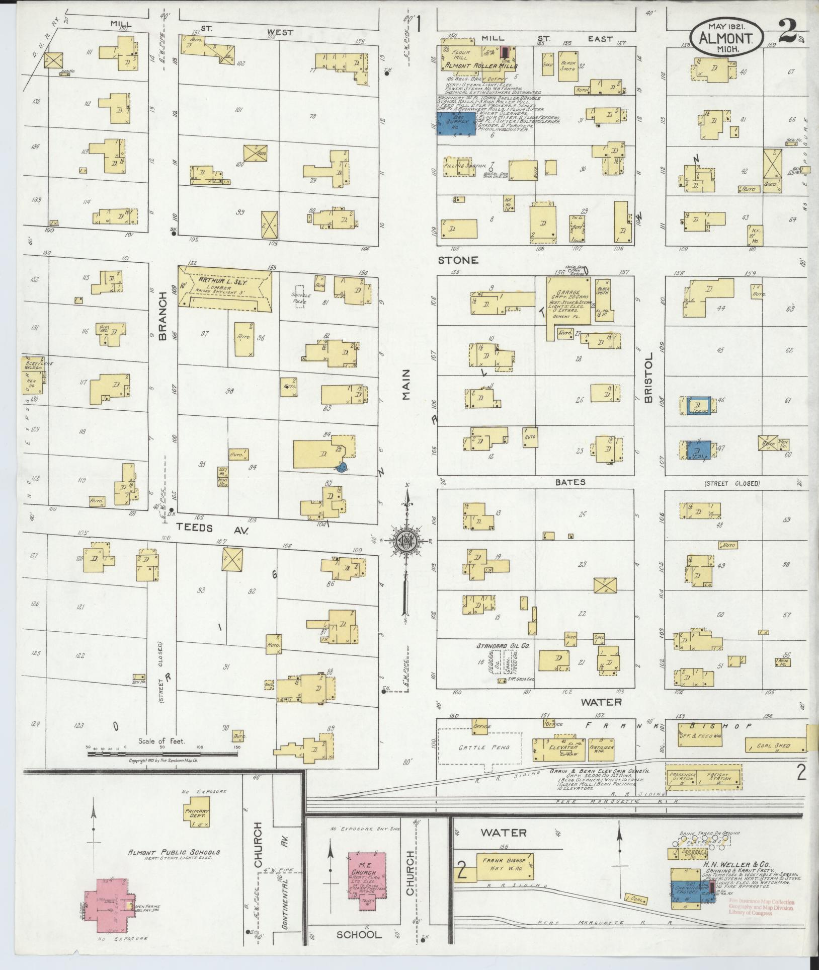 Sanborn Fire Insurance Map from Almont, Lapeer County, Michigan (1921), Sheet #0002 - Historic Sanborn Fire Insurance Map Print, vintage old map wall art, antique decor, genealogy gift, Michigan Michigan map