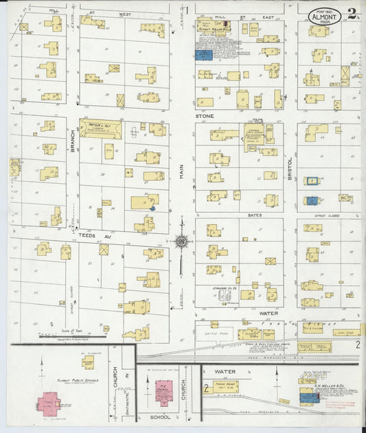 Sanborn Fire Insurance Map from Almont, Lapeer County, Michigan (1921), Sheet #0002 - Historic Sanborn Fire Insurance Map Print, vintage old map wall art, antique decor, genealogy gift, Michigan Michigan map