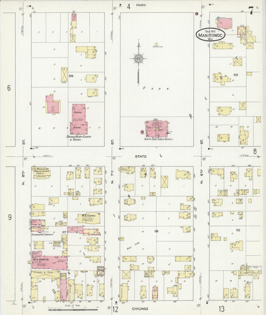 Sanborn Fire Insurance Map from Manitowoc, Manitowoc County, Wisconsin (1912), Sheet #0007 - Historic Sanborn Fire Insurance Map Print, vintage old map wall art, antique decor, genealogy gift, Wisconsin Wisconsin map