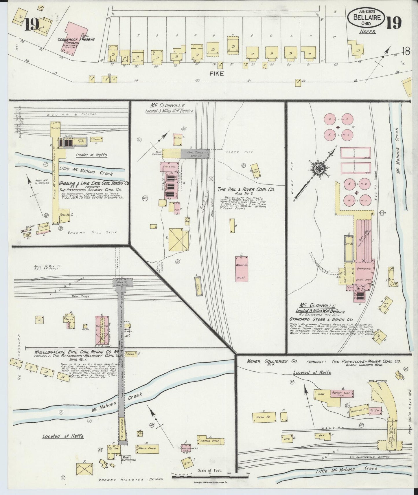 Sanborn Fire Insurance Map from Bellaire, Belmont County, Ohio (1924), Sheet #0019 - Historic Sanborn Fire Insurance Map Print, vintage old map wall art, antique decor, genealogy gift, Ohio Ohio map