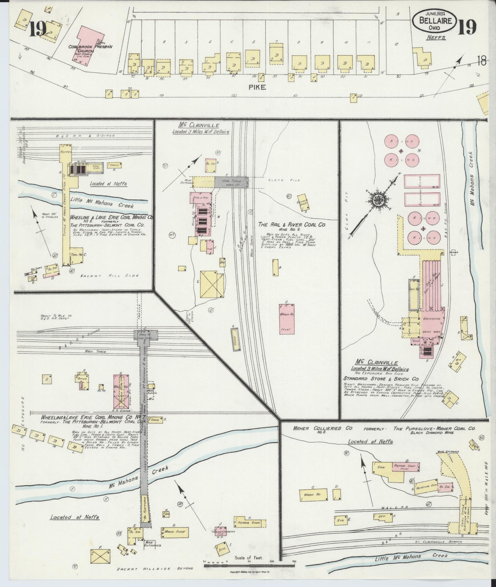 Sanborn Fire Insurance Map from Bellaire, Belmont County, Ohio (1924), Sheet #0019 - Historic Sanborn Fire Insurance Map Print, vintage old map wall art, antique decor, genealogy gift, Ohio Ohio map