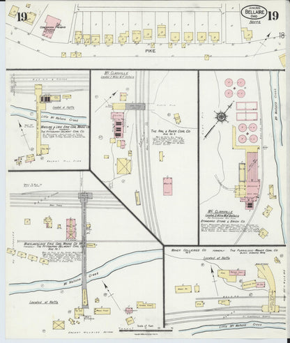 Sanborn Fire Insurance Map from Bellaire, Belmont County, Ohio (1924), Sheet #0019 - Historic Sanborn Fire Insurance Map Print, vintage old map wall art, antique decor, genealogy gift, Ohio Ohio map
