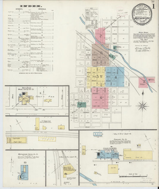 Sanborn Fire Insurance Map from Weatherford, Parker County, Texas (1894), Sheet #0001 - Historic Sanborn Fire Insurance Map Print, vintage old map wall art, antique decor, genealogy gift, Texas Texas map