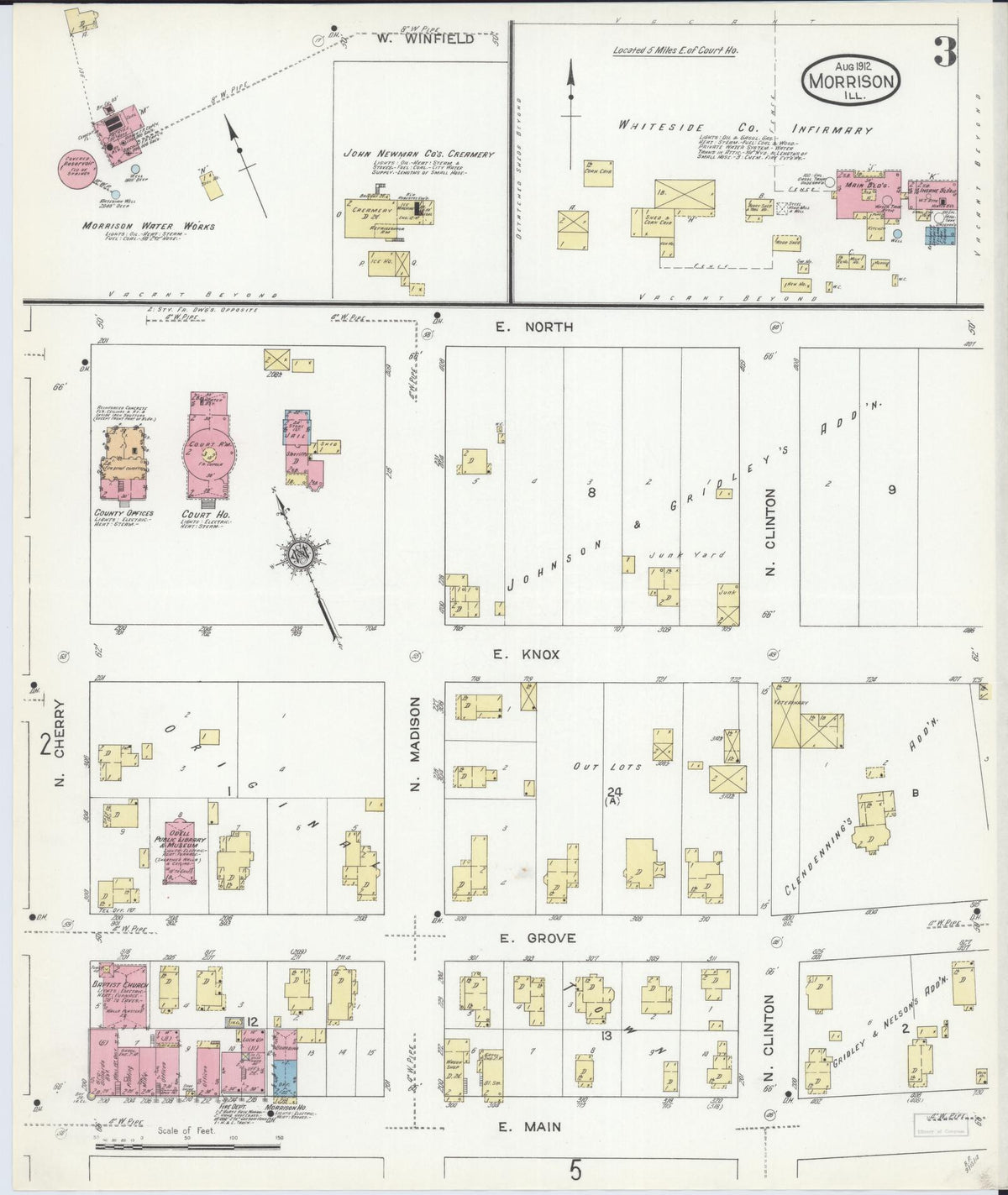 Sanborn Fire Insurance Map from Morrison, Whiteside County, Illinois (1912), Sheet #0003 - Historic Sanborn Fire Insurance Map Print, vintage old map wall art, antique decor, genealogy gift, Illinois Illinois map