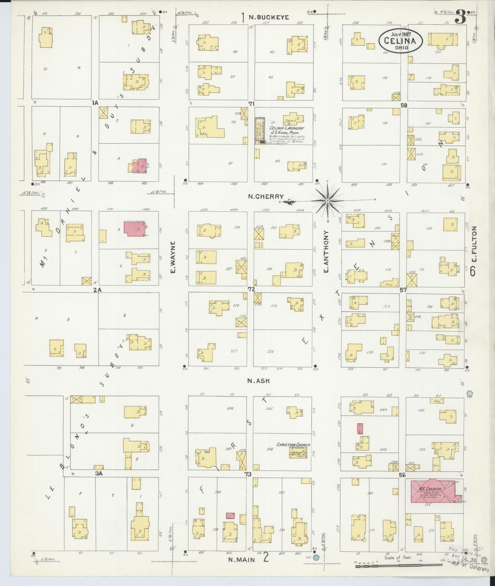 Sanborn Fire Insurance Map from Celina, Mercer County, Ohio (1907), Sheet #0003 - Complete Map Set gallery image, historic Sanborn map, vintage wall art, Ohio Ohio