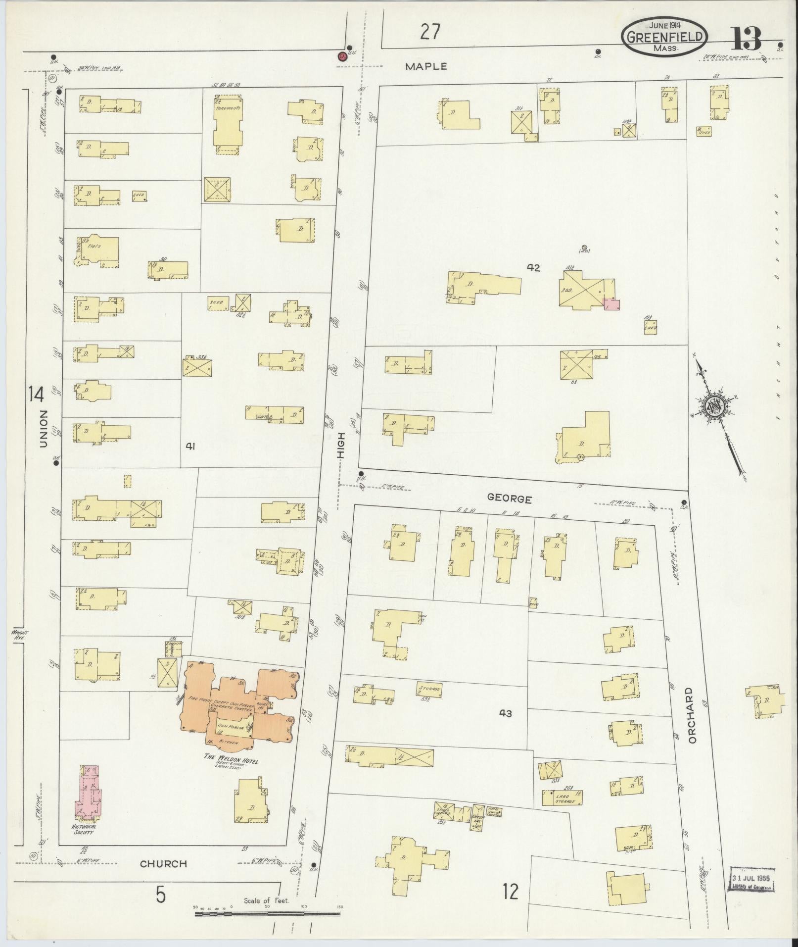 Sanborn Fire Insurance Map from Greenfield, Franklin County, Massachusetts (1914), Sheet #0013 - Complete Map Set gallery image, historic Sanborn map, vintage wall art, Massachusetts Massachusetts