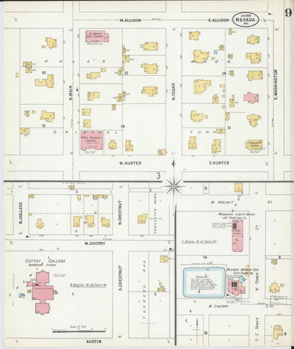 Sanborn Fire Insurance Map from Nevada, Vernon County, Missouri (1900), Sheet #0009 - Complete Map Set gallery image, historic Sanborn map, vintage wall art, Nevada Nevada
