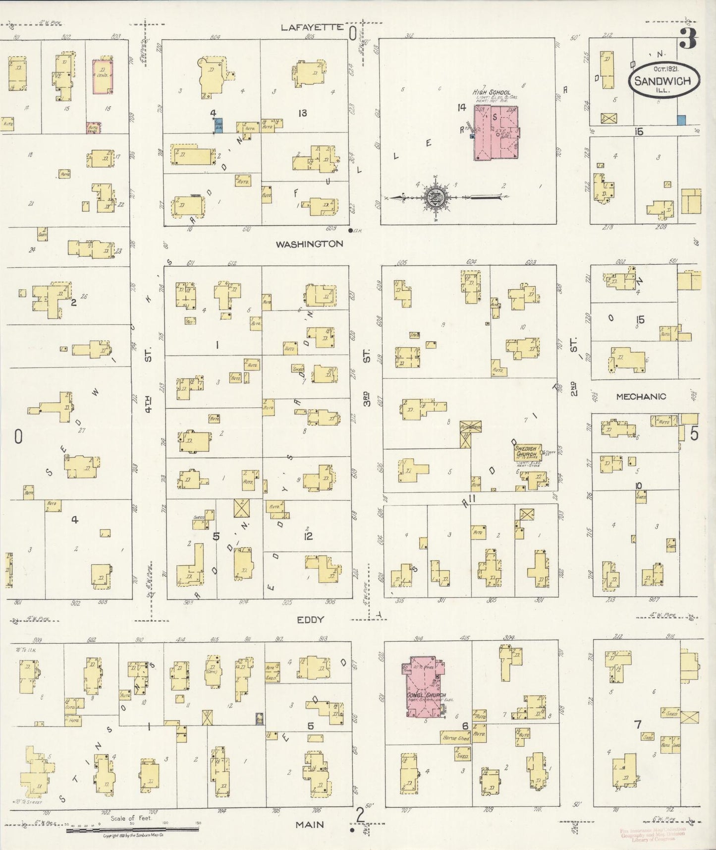 Sanborn Fire Insurance Map from Sandwich, De Kalb County, Illinois (1921), Sheet #0003 - Complete Map Set gallery image, historic Sanborn map, vintage wall art, Illinois Illinois