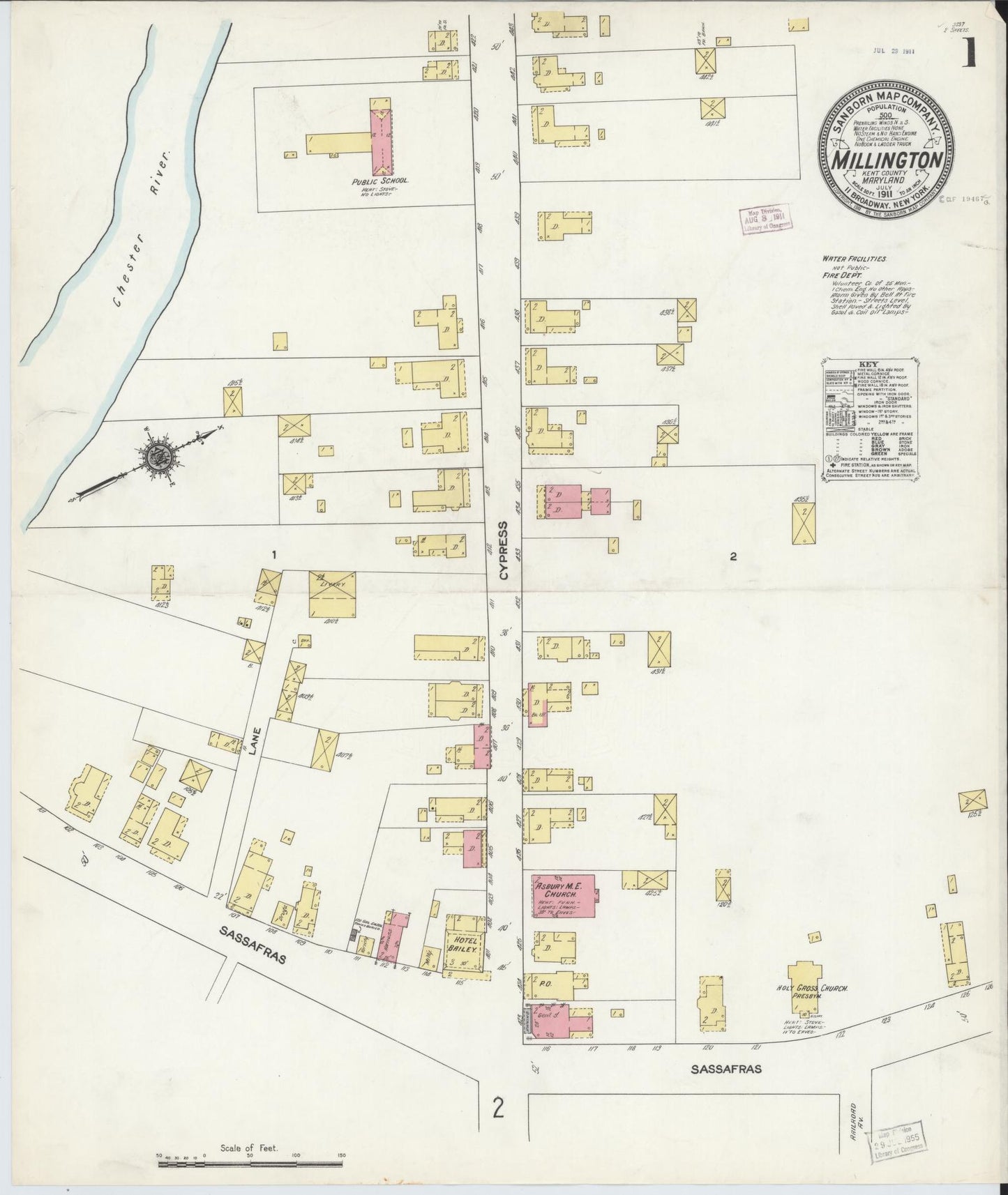 Sanborn Fire Insurance Map from Millington, Kent County, Maryland (1911), Sheet #0001 - Complete Map Set gallery image, historic Sanborn map, vintage wall art, Maryland Maryland