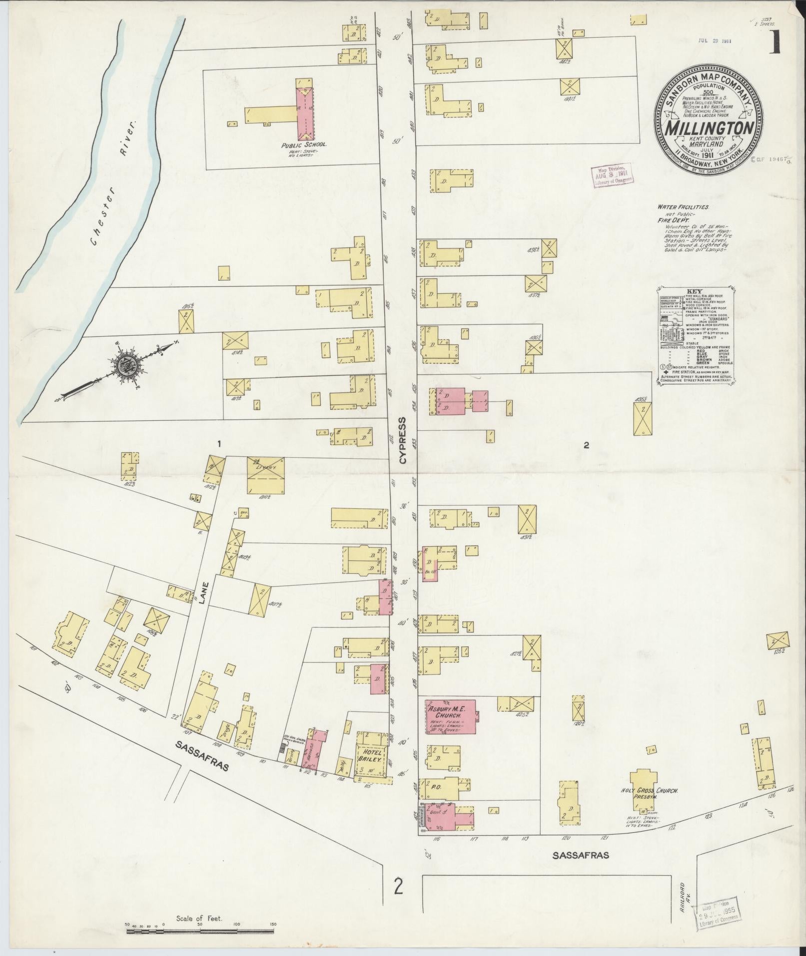 Sanborn Fire Insurance Map from Millington, Kent County, Maryland (1911), Sheet #0001 - Complete Map Set gallery image, historic Sanborn map, vintage wall art, Maryland Maryland