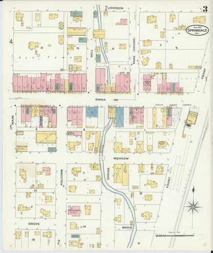 Sanborn Fire Insurance Map from Springdale, Washington County, Arkansas (1909), Sheet #0003 - Complete Map Set gallery image, historic Sanborn map, vintage wall art, Arkansas Arkansas