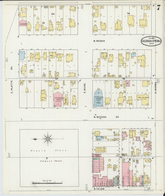 Sanborn Fire Insurance Map from Colorado Springs, El Paso County, Colorado (1895), Sheet #0007 - Historic Sanborn Fire Insurance Map Print, vintage old map wall art, antique decor, genealogy gift, Colorado Colorado map