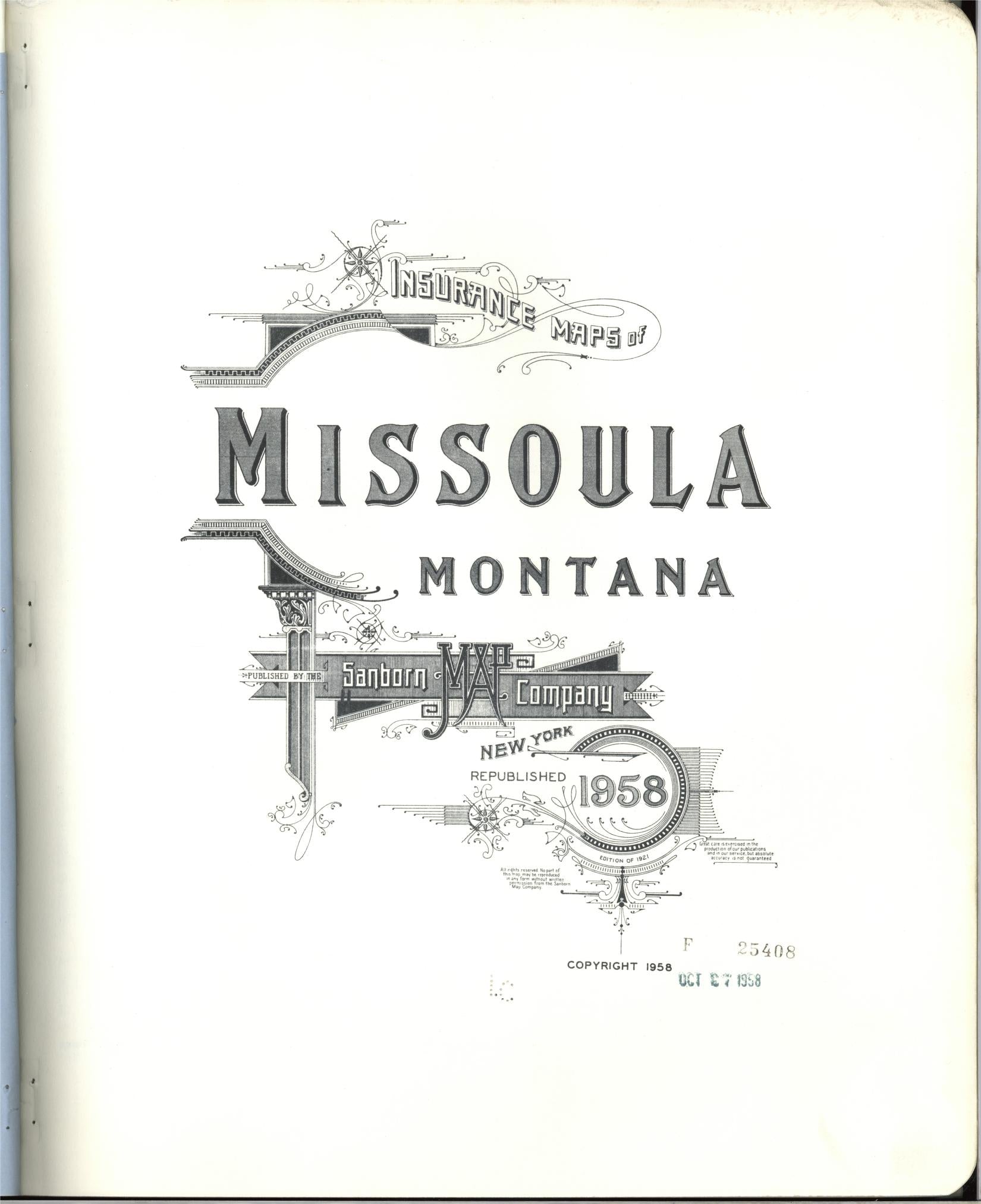 Sanborn Fire Insurance Map from Missoula, Missoula County, Montana. (1958) – Historic Sanborn Fire Insurance Map Print