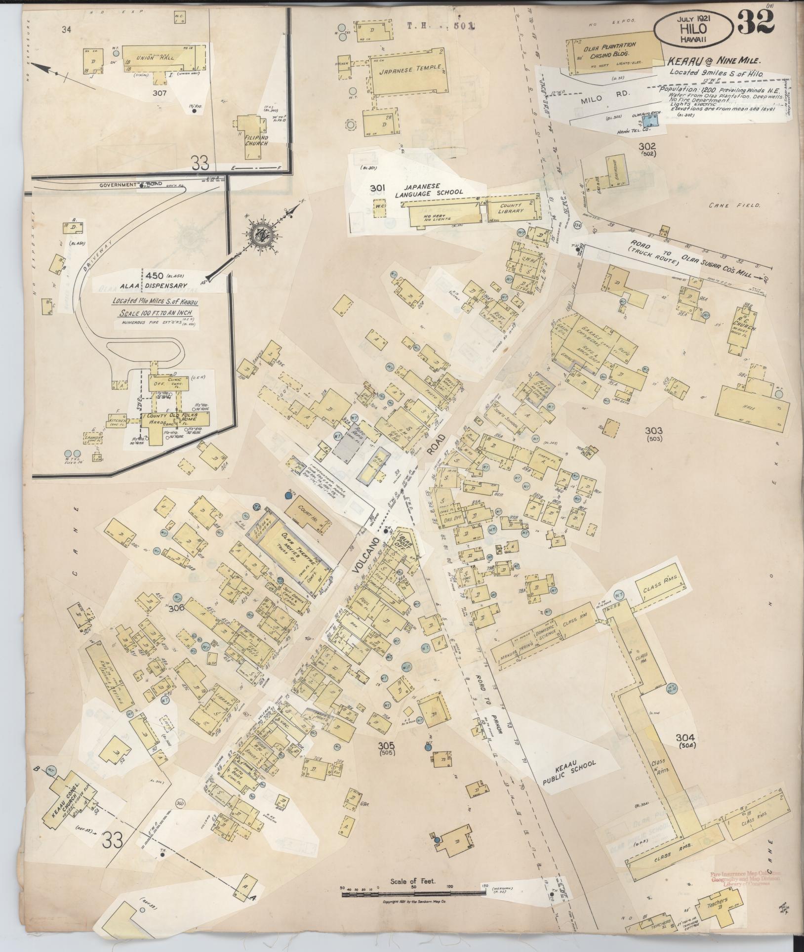 Sanborn Fire Insurance Map from Hilo, Hawaii County, Hawaii (1957), Sheet #0032 - Historic Sanborn Fire Insurance Map Print