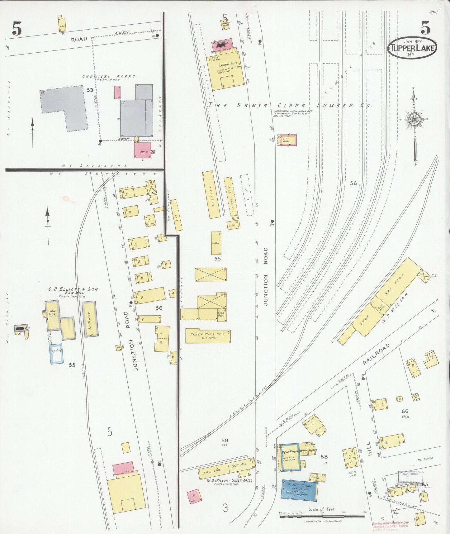 Sanborn Fire Insurance Map from Tupper Lake, Franklin County, New York (1927), Sheet #0005 - Complete Map Set gallery image, historic Sanborn map, vintage wall art, New York New York