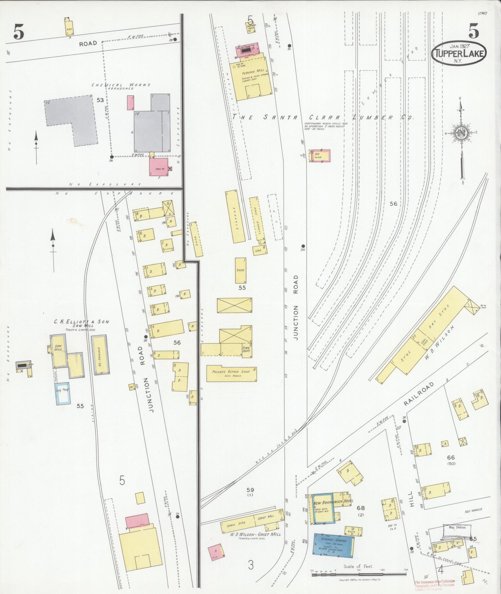 Sanborn Fire Insurance Map from Tupper Lake, Franklin County, New York (1927), Sheet #0005 - Complete Map Set gallery image, historic Sanborn map, vintage wall art, New York New York