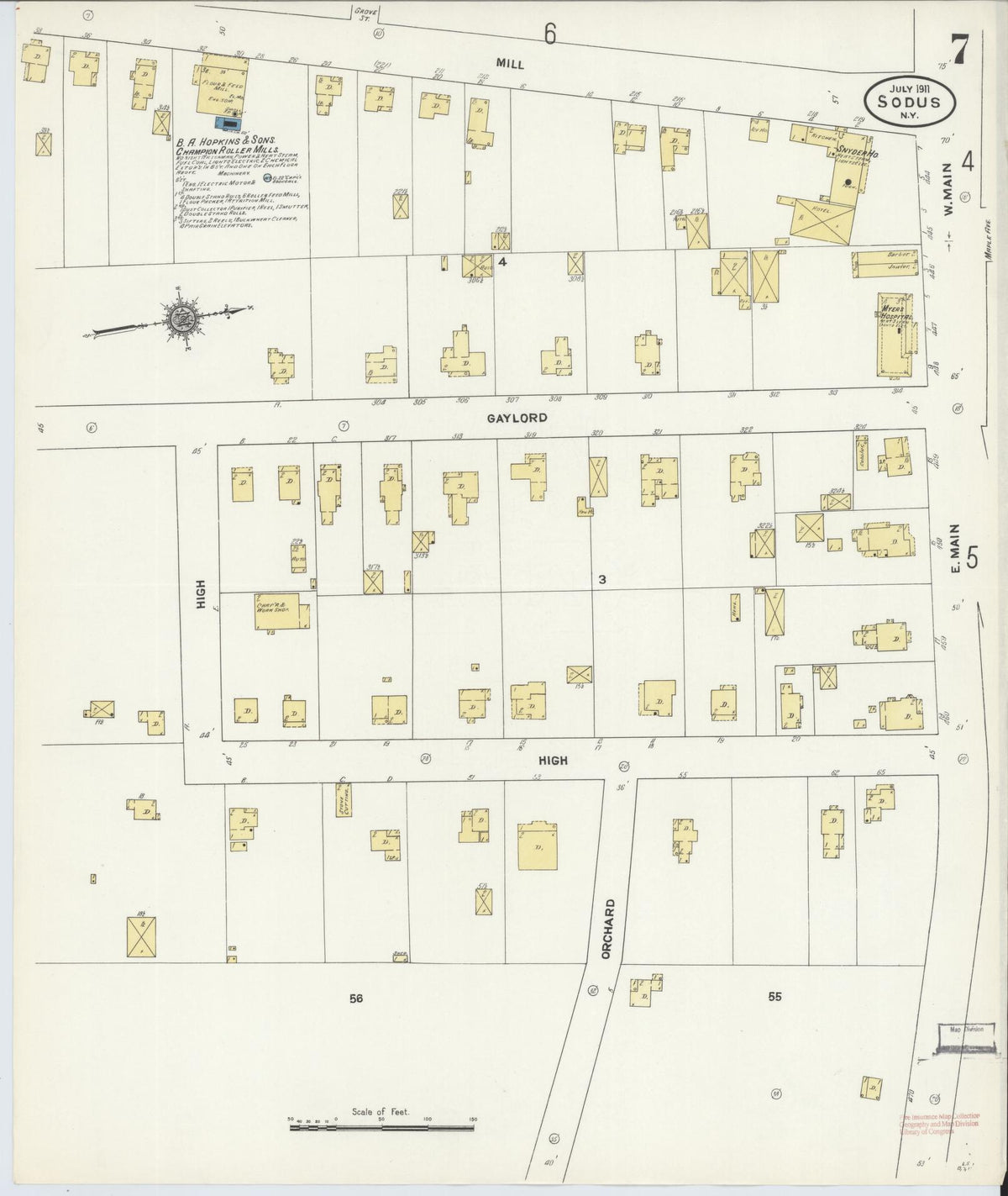 Sanborn Fire Insurance Map from Sodus, Wayne County, New York (1911), Sheet #0007 - Historic Sanborn Fire Insurance Map Print, vintage old map wall art, antique decor, genealogy gift, New York New York map