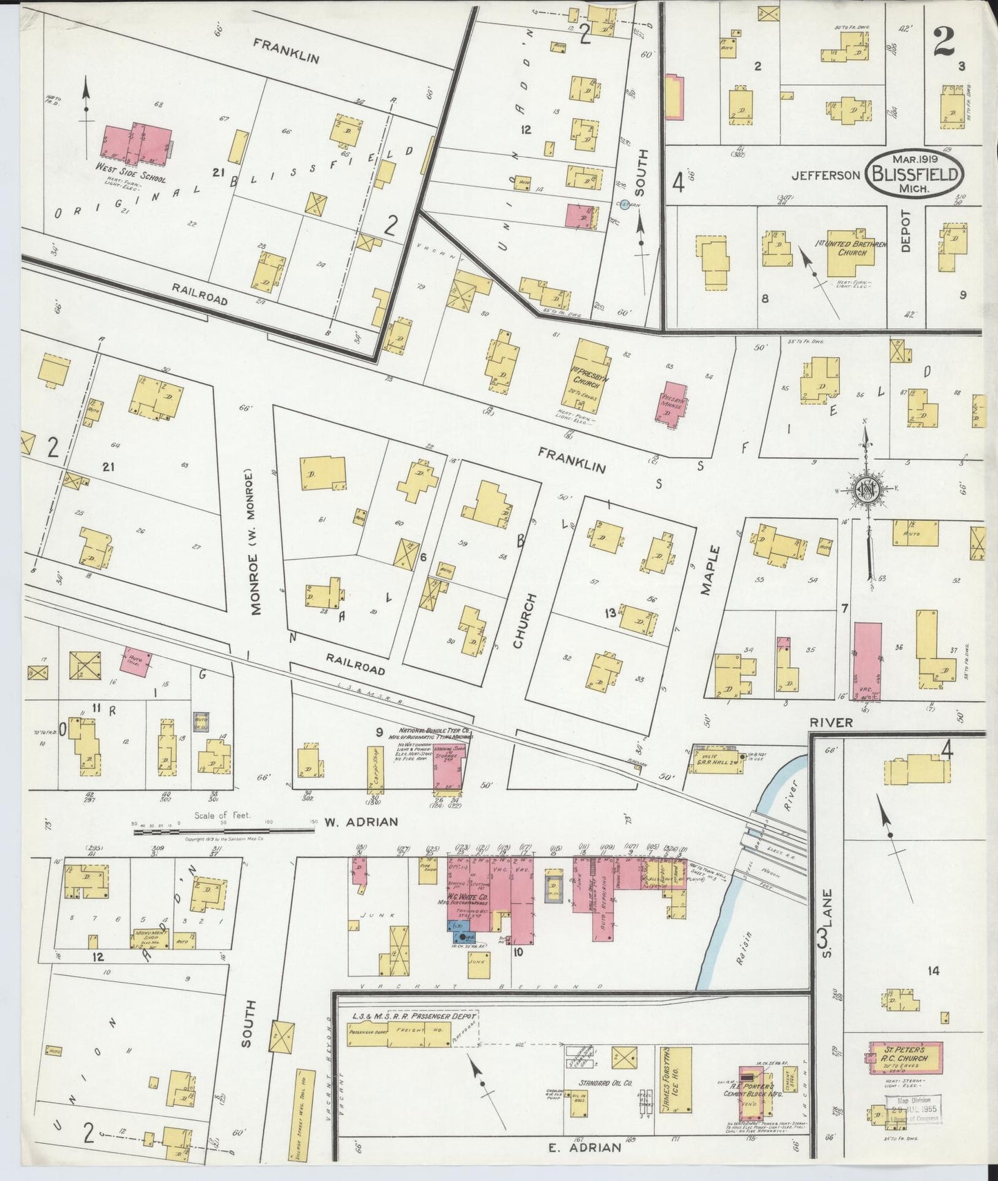 Sanborn Fire Insurance Map from Blissfield, Lenawee County, Michigan (1919), Sheet #0002 - Complete Map Set gallery image, historic Sanborn map, vintage wall art, Michigan Michigan