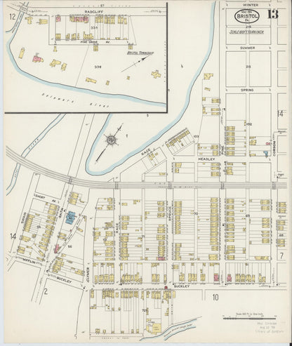 Sanborn Fire Insurance Map from Bristol, Bucks County, Pennsylvania (1915), Sheet #0013 - Historic Sanborn Fire Insurance Map Print, vintage old map wall art, antique decor, genealogy gift, Pennsylvania Pennsylvania map
