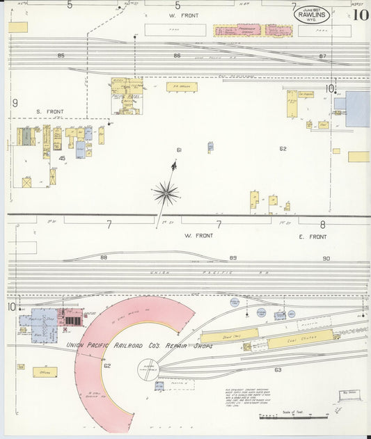 Sanborn Fire Insurance Map from Rawlins, Carbon County, Wyoming (1907), Sheet #0010 - Historic Sanborn Fire Insurance Map Print, vintage old map wall art, antique decor, genealogy gift, Wyoming Wyoming map