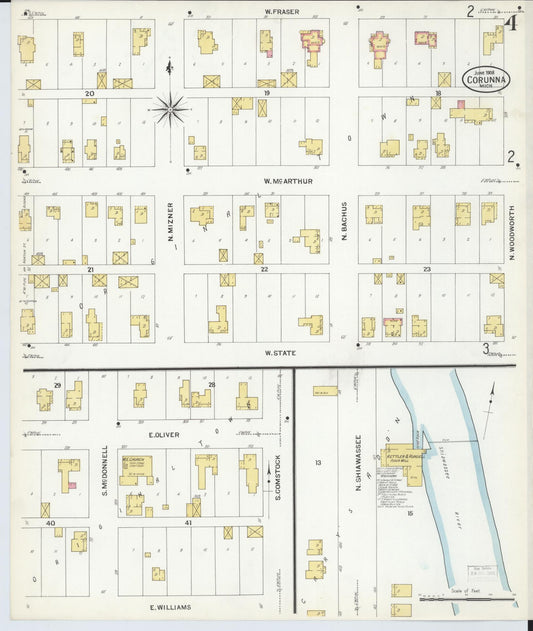 Sanborn Fire Insurance Map from Corunna, Shiawassee County, Michigan (1908), Sheet #0004 - Historic Sanborn Fire Insurance Map Print, vintage old map wall art, antique decor, genealogy gift, Michigan Michigan map