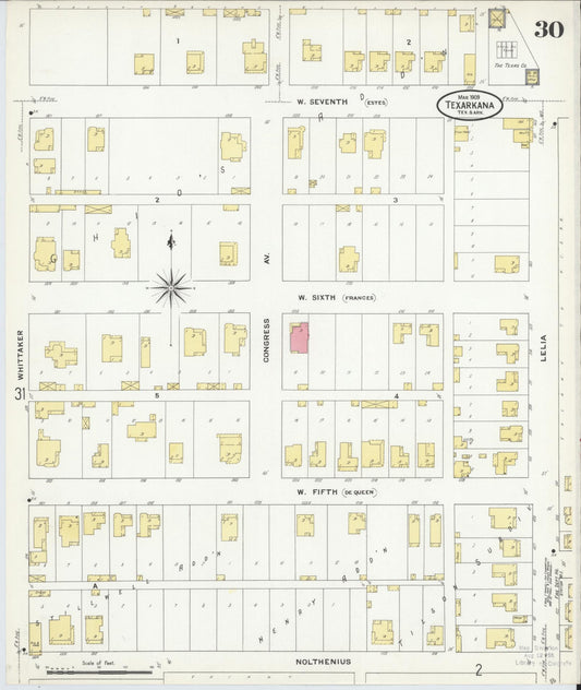 Sanborn Fire Insurance Map from Texarkana, Bowie County, Texas (1909), Sheet #0030 - Historic Sanborn Fire Insurance Map Print, vintage old map wall art, antique decor, genealogy gift, Texas Texas map