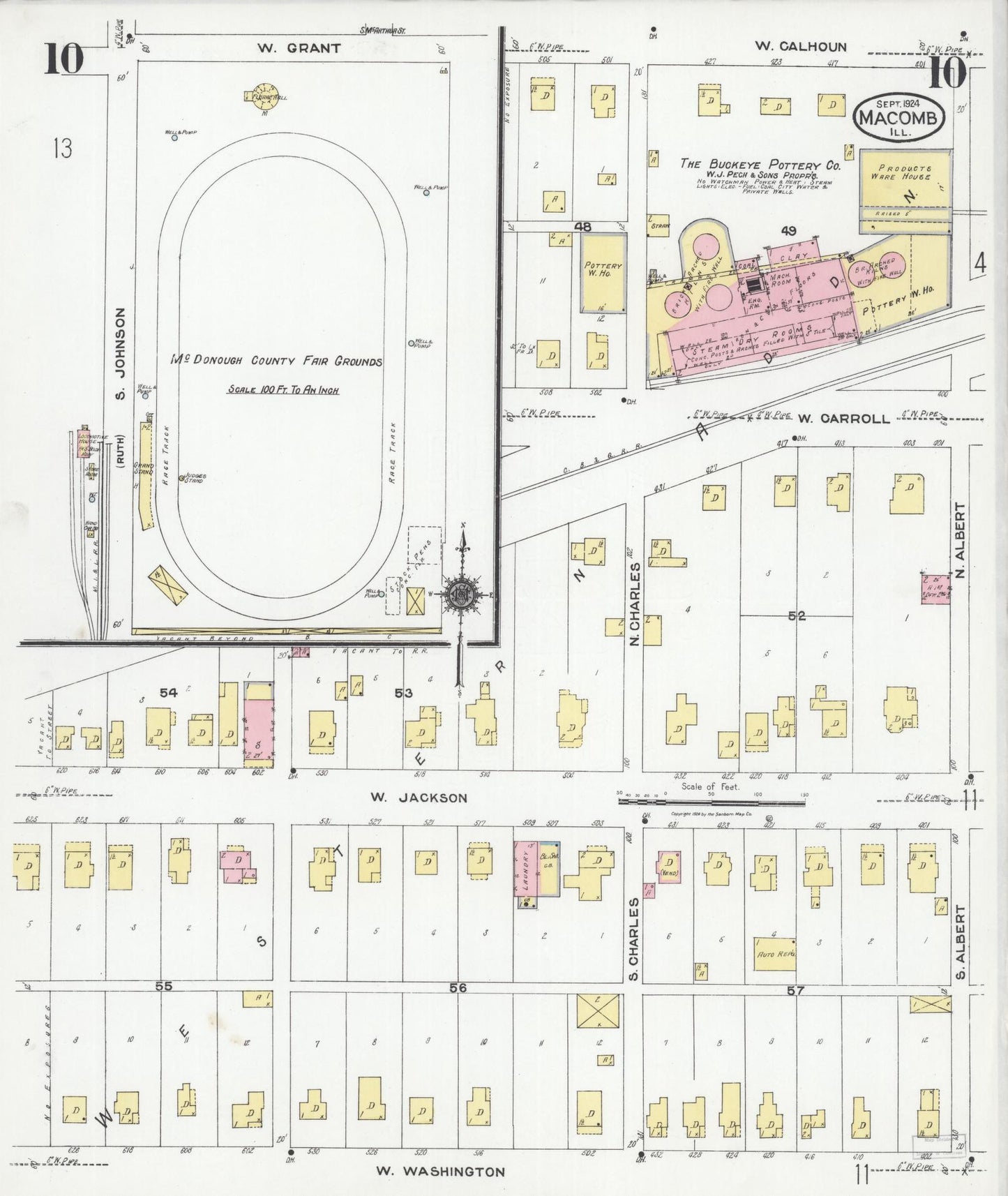 Sanborn Fire Insurance Map from Macomb, Mcdonough County, Illinois (1924), Sheet #0010 - Historic Sanborn Fire Insurance Map Print, vintage old map wall art, antique decor, genealogy gift, Illinois Illinois map