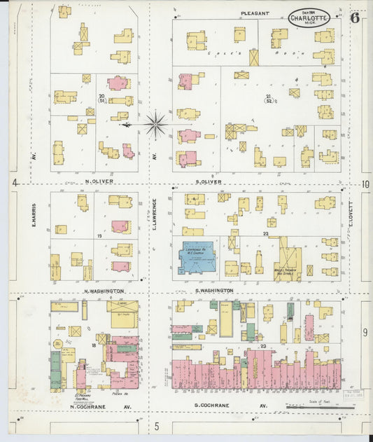 Sanborn Fire Insurance Map from Charlotte, Eaton County, Michigan (1904), Sheet #0006 - Historic Sanborn Fire Insurance Map Print, vintage old map wall art, antique decor, genealogy gift, Michigan Michigan map