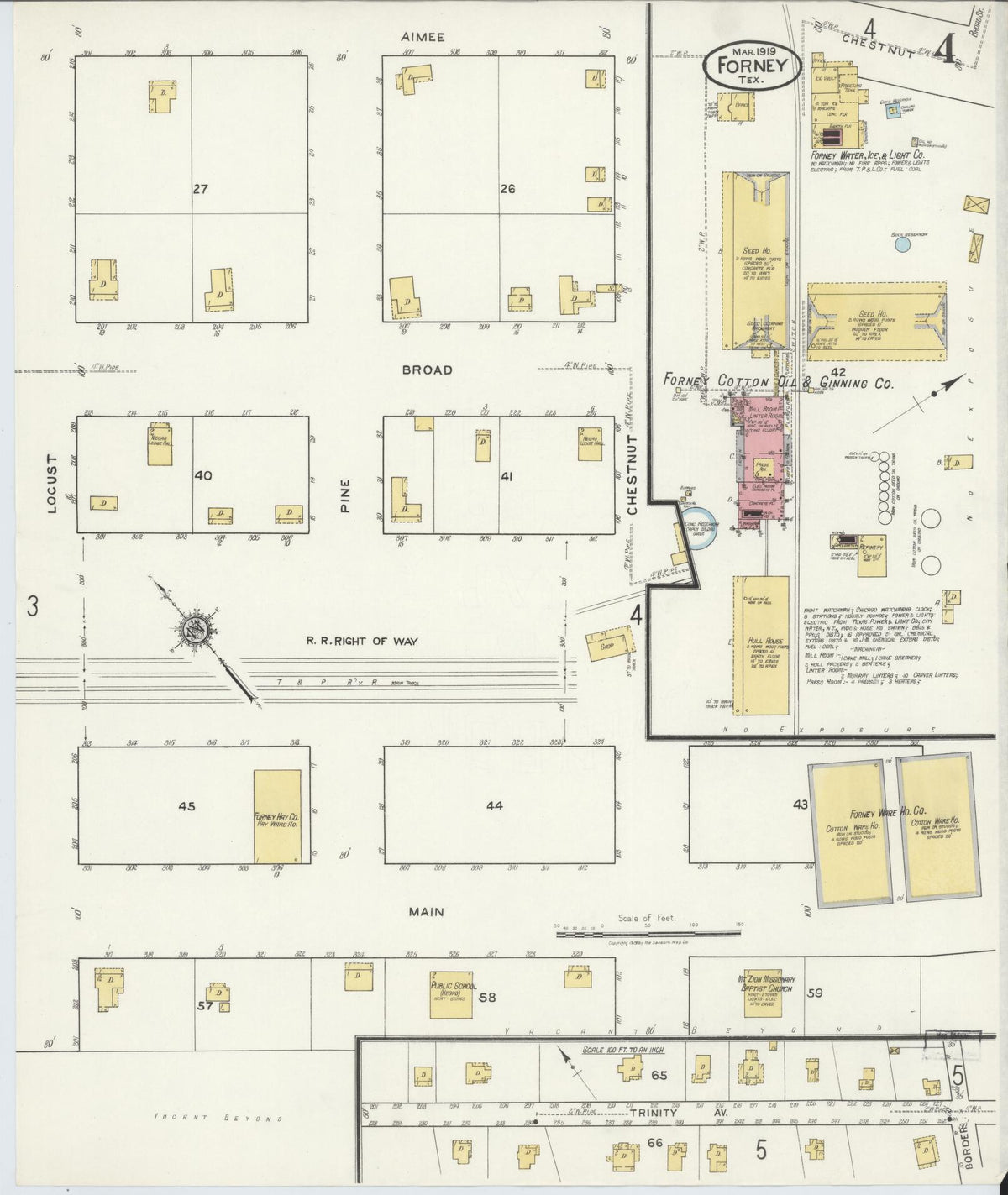 Sanborn Fire Insurance Map from Forney, Kaufman County, Texas (1919), Sheet #0004 - Historic Sanborn Fire Insurance Map Print, vintage old map wall art, antique decor, genealogy gift, Texas Texas map