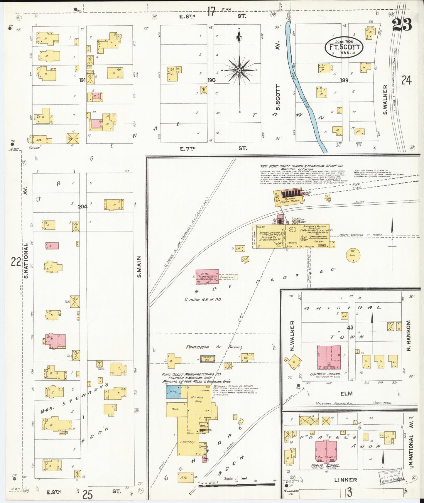 Sanborn Fire Insurance Map from Fort Scott, Bourbon County, Kansas (1906), Sheet #0023 - Complete Map Set gallery image, historic Sanborn map, vintage wall art, Kansas Kansas