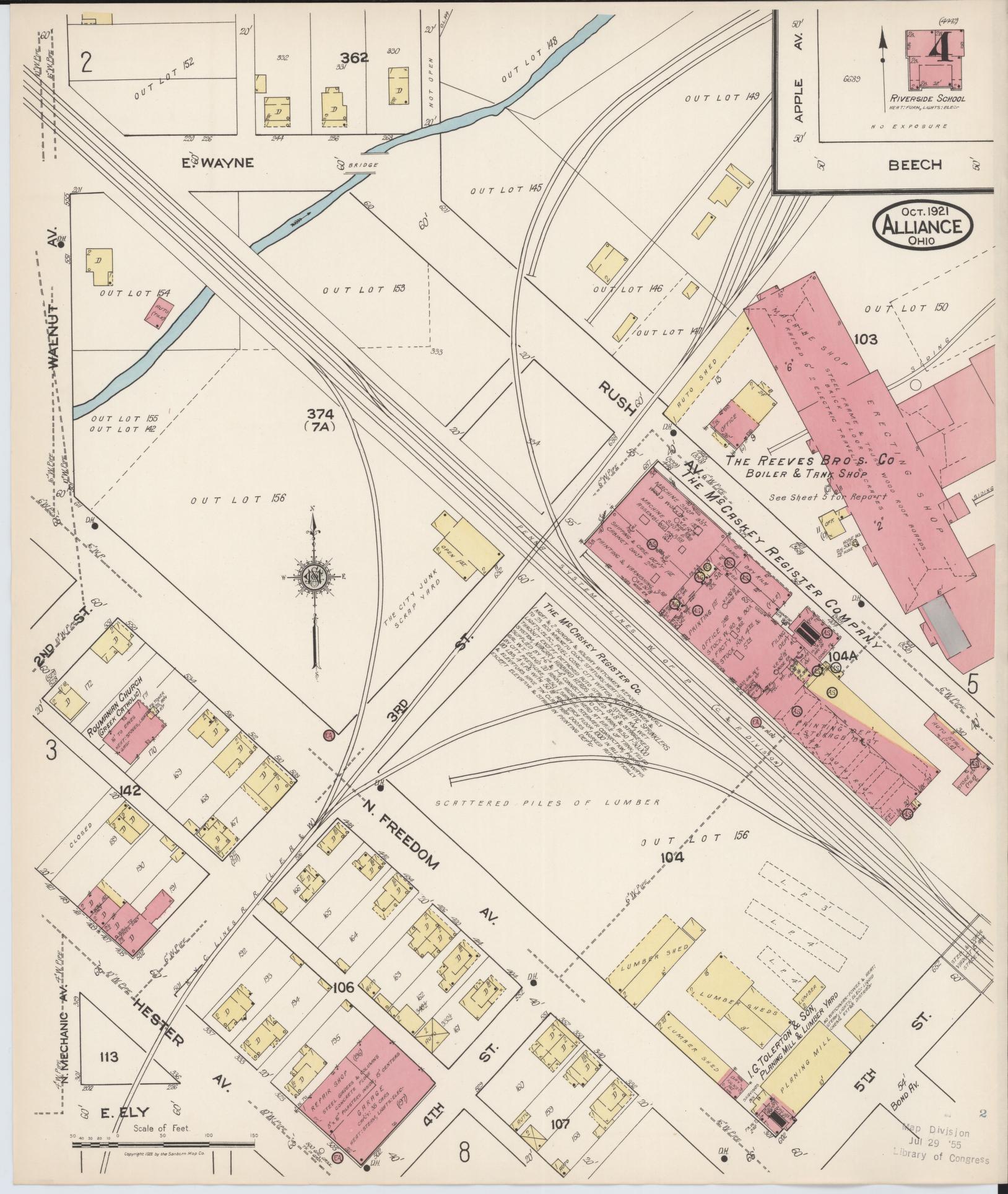 Sanborn Fire Insurance Map from Alliance, Stark County, Ohio (1921), Sheet #0004 - Complete Map Set gallery image, historic Sanborn map, vintage wall art, Ohio Ohio