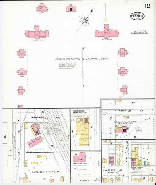 Sanborn Fire Insurance Map from Parsons, Labette County, Kansas (1905), Sheet #0012 - Historic Sanborn Fire Insurance Map Print, vintage old map wall art, antique decor, genealogy gift, Kansas Kansas map