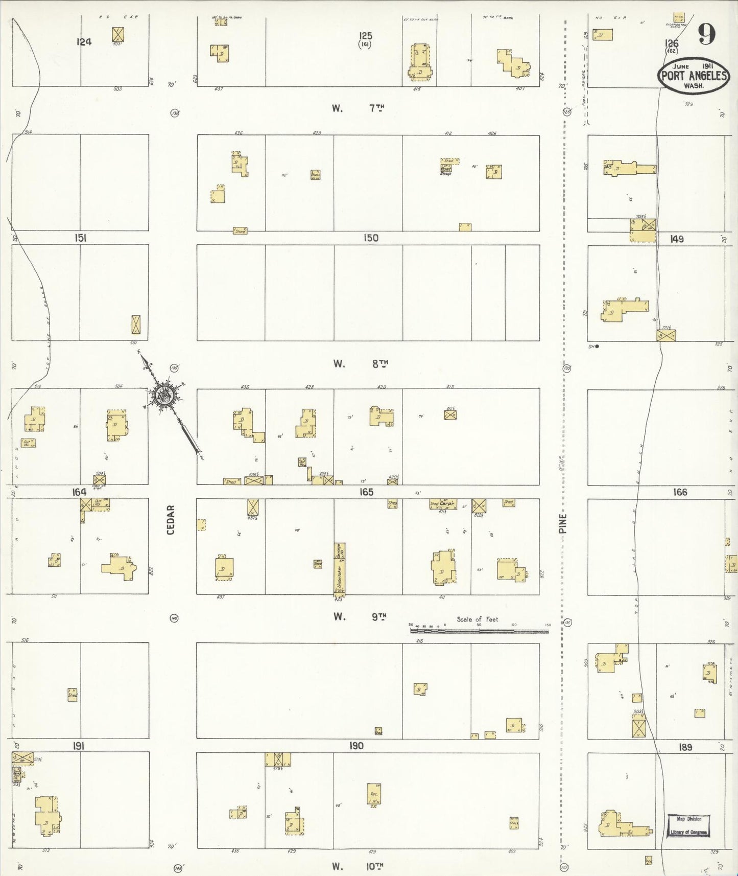 Sanborn Fire Insurance Map from Port Angeles, Clallam County, Washington (1911), Sheet #0009 - Complete Map Set gallery image, historic Sanborn map, vintage wall art, Washington Washington
