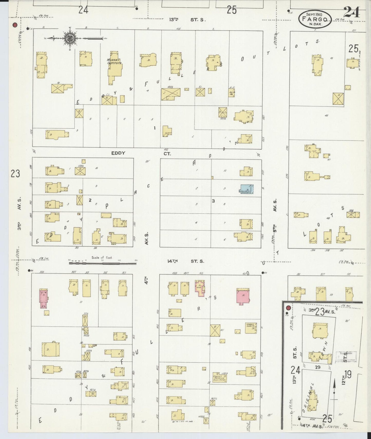 Sanborn Fire Insurance Map from Fargo, Cass County, North Dakota (1910), Sheet #0024 - Complete Map Set gallery image, historic Sanborn map, vintage wall art, North Dakota North Dakota